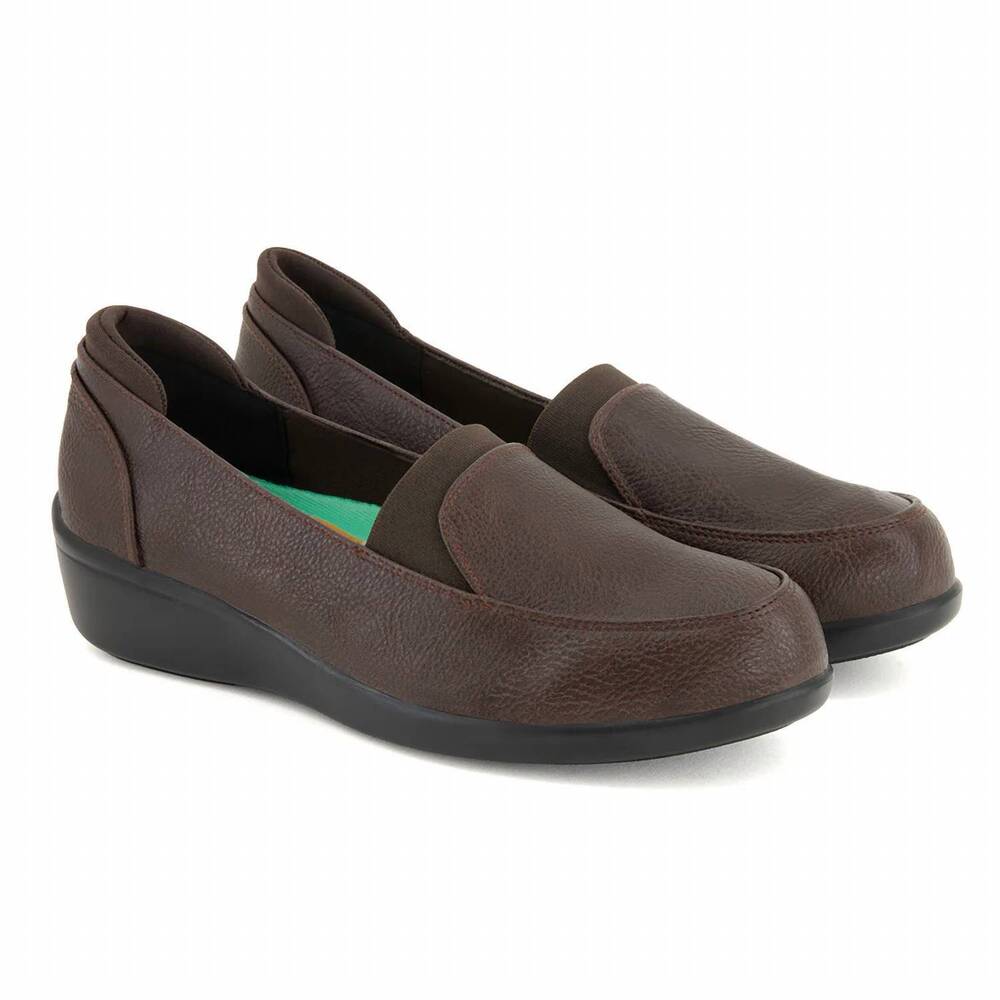 NEW ANDREA women's leather wedge loafer in dark brown